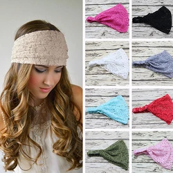 Women Fashion Bandanas Turban Lace Hollow Pattern Hair Band Wide Headband