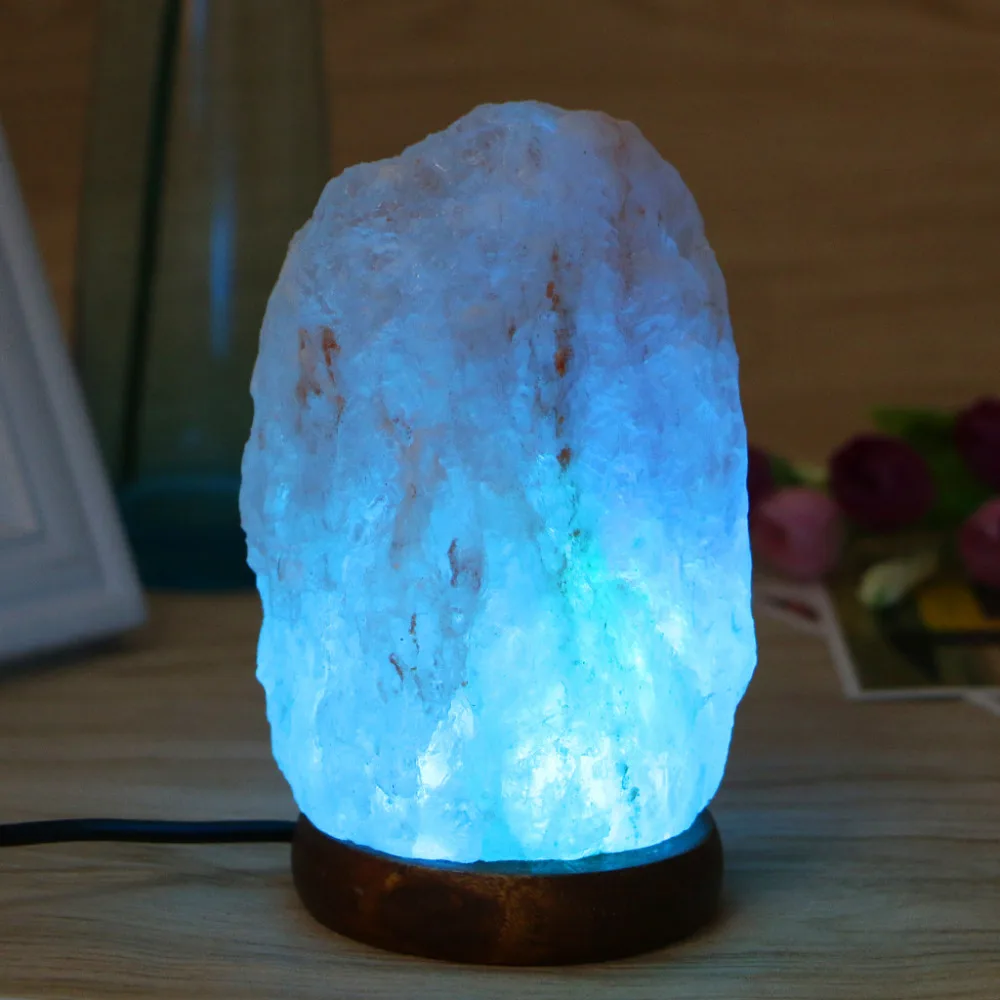 2024 New Hand Carved USB Wooden Base Himalayan Rock Salt Lamp Air Purifier Night Light