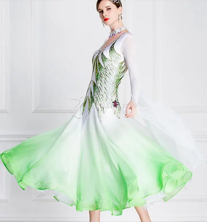 

ballroom dress woman ballroom dresses dance green white customize ballroom dress competition lycra B-18306