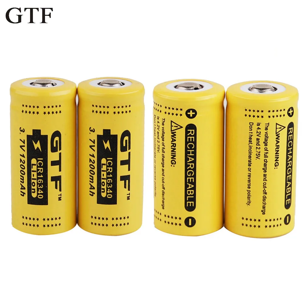 Gtf 2pcs Cr123a 3.7v 1200mah 16340 Protected Li-ion Rechargeable Battery For Led Flashlight With Pcb Batteries