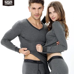 52025 Men Thermal Underwear Women Thermal Underwear Premium Fine Rib Cotton Warm Fleece-lined Long Johns Comfortable Men Thermal