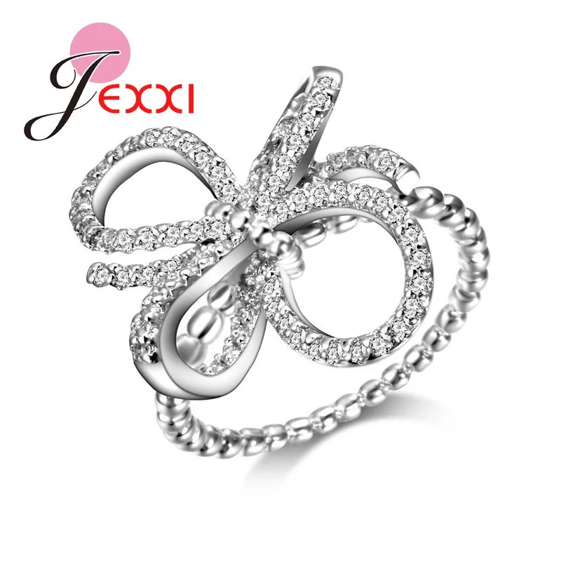 Statement Bow Tie Shape Pattern Unique Ring For Women Girl Classic Engagement Special Surprise 925 Silver Jewelry