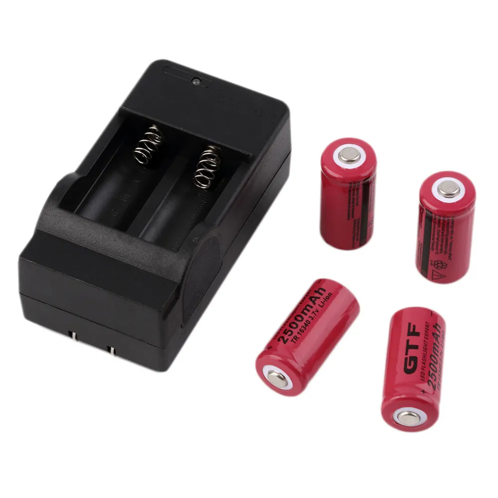 

GTF 4pcs 16340 3.7V 2500mAh Rechargeable Li-ion Battery + Charger For Flashlight