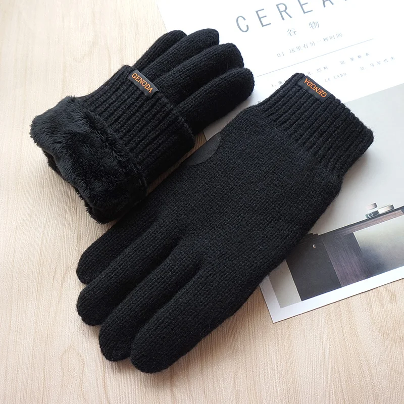 Mannen Handschoenen Mode Mannelijke Dubbele Verdikte Pure Wol Gebreide Warme Handschoenen Touch Outdoor Winter Warm Rijden Handschoenen Gratis Verzending