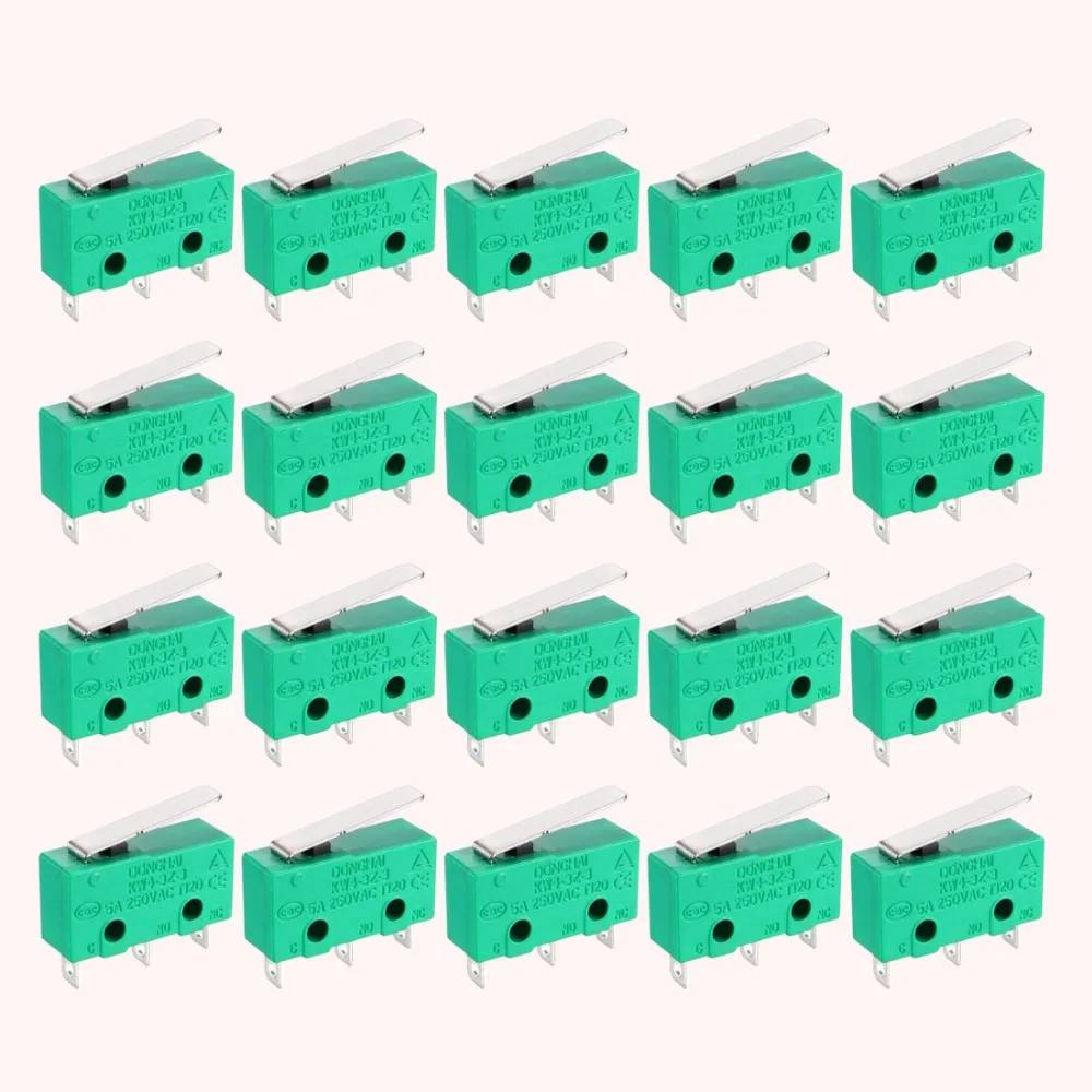 

UXCELL 20PCS KW4-3Z-3 Micro Limit Switches SPDT NO NC 3 Terminals Momentary Short Straight Lever Type Green Switch Accessories