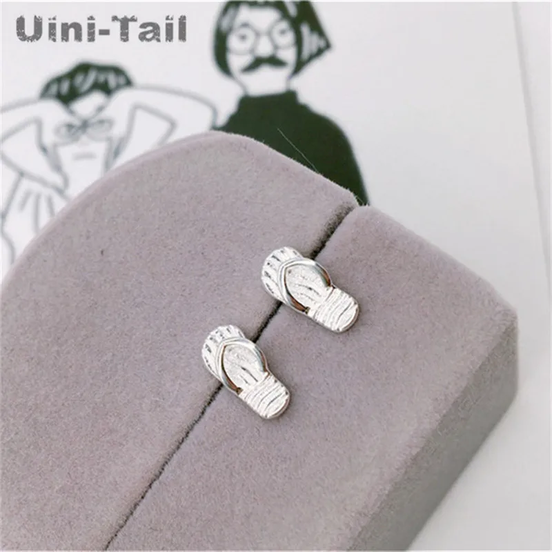 New 925 Tibetan silver cute cartoon slippers earrings wholesale Korea funny simple slippers jewelry summer new products ED049