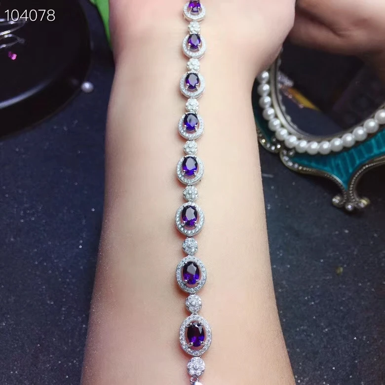 KJJEAXCMY Fine Jewelry 925 Silver-inlaid Amethyst  Lady Bracelet Support Detection