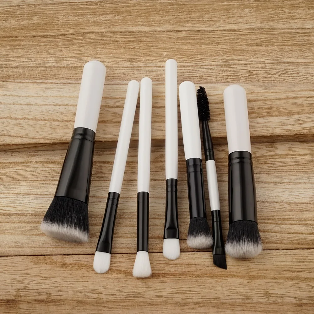 7pcs/set Cosmetics Makeup Wood White Handle Brush Beauty Face Eye Shadow Foundation Eyebrow Lip Brush Make up Brush Sets Tools