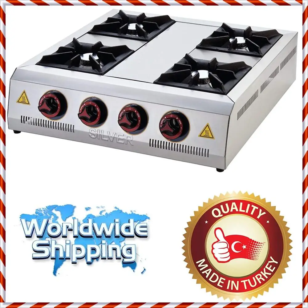Commercial Kitchen GAS RANGETOP STOVE 4 Burner Cast Iron Cooktop Countertop Hot Plate Range Cooker CE Certified.