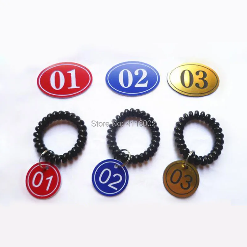 

100 Sets Number Tag With Key Ring Spring ID Bracelet Stretchable Spiral Wrist Coil Key Tags Luggage Identification