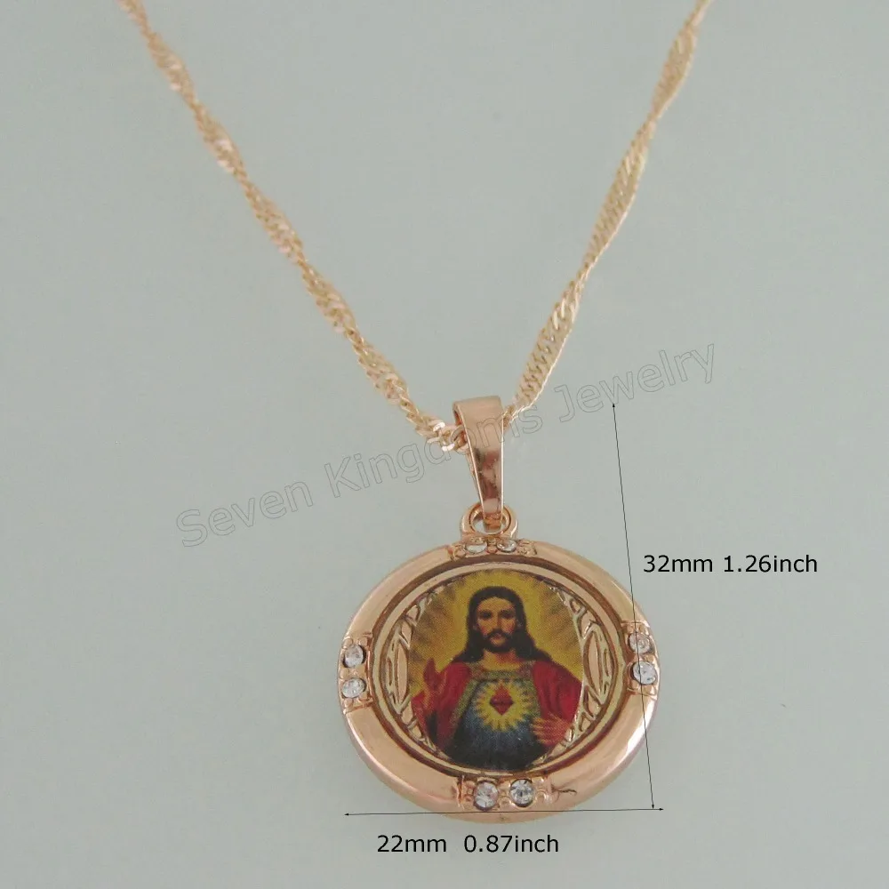 9 Styles Men Women YELLOW WHITE GOLD Plated 18 OR 24INCH NECKLACE JESUS VIRGIN MARY IMAGE PHOTO CROSS GOD OIL DIPS PENDANT GREAT