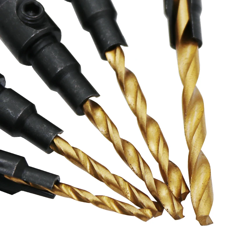 Broca para escareador 5 argolas, conjunto de brocas para escareador de madeira com buracos para parafuso de tamanhos #6 #8 #10 #12 e #14 + 1 chave de peça
