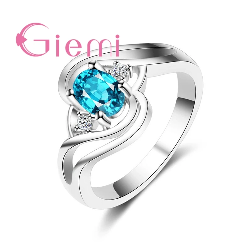 Crazy Ocean Blue Real 925 Sterling Silver Cubic Zirconia Anillos For Female Shiny  Crystal Engagement Ring Hot Selling