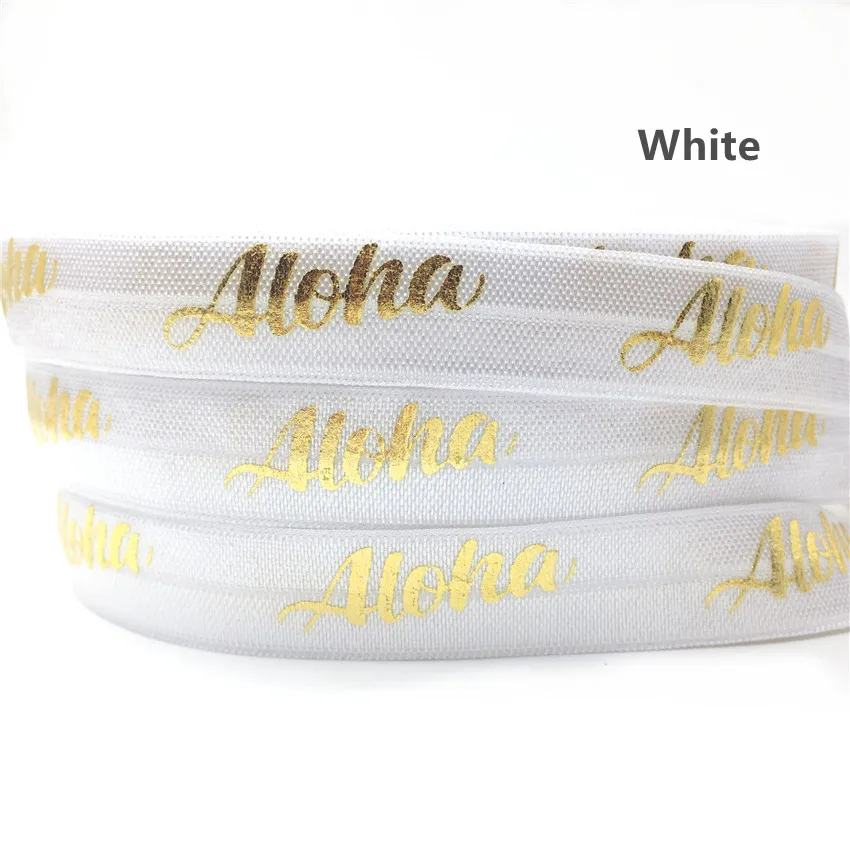 5Yards 5/8 Aloha Gold Foil print fold over elastic wholesale DIY Craft elastic band foe handmade webbing 14 colors for pick