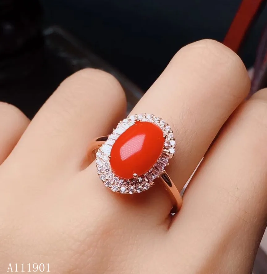 KJJEAXCMY Fine Jewelry  925 Silver-inlaid Natural Red Coral Mini Ring Supports Detection Lokiju