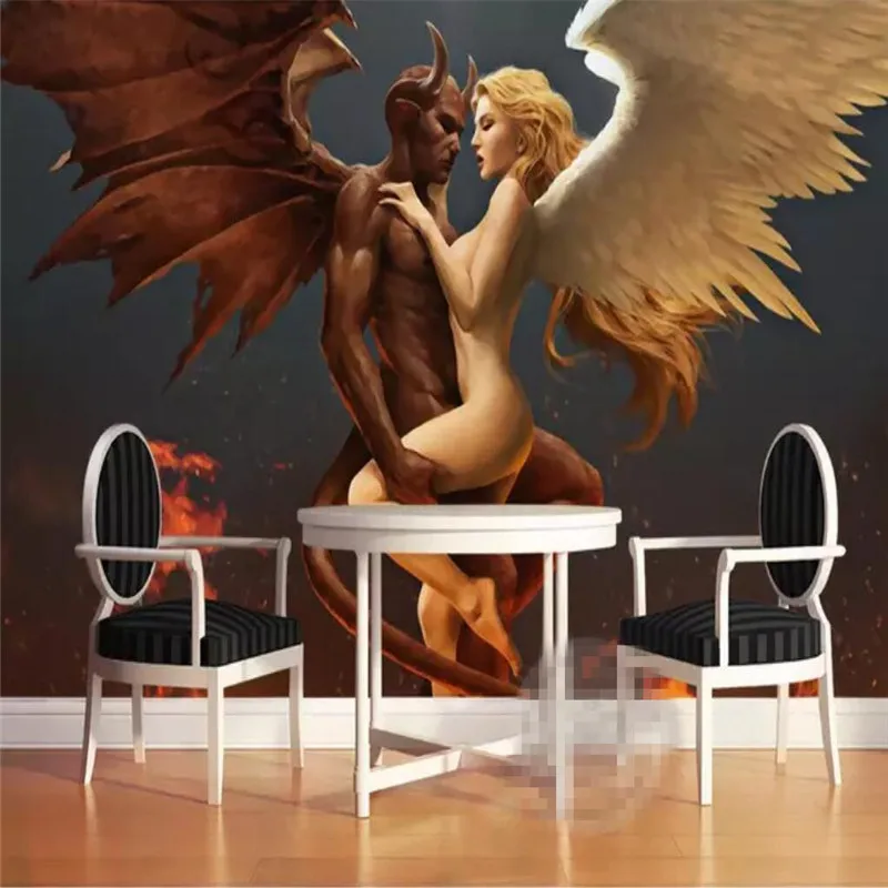 Modern Angel and Devil Love Hotel Couple Hostel Sexy Professional Make Mural Wholesale Wallpaper Custom Photo Wall