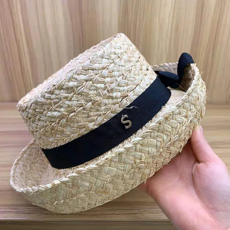 New Natural Straw Fedoras Foldable Trilby Short Brim Summer Hat Derby Raffia Hat Black Ribbon Panama Hat Elegant Ladies Cap