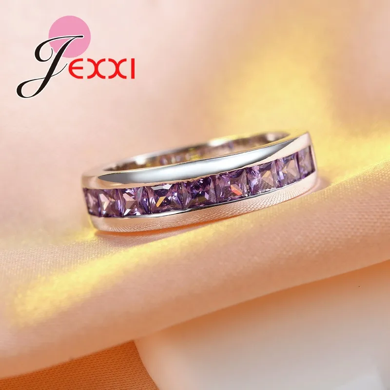 Charming Purple Square Rings For Women Female Real 925 Sterling Silver Cubic Zirconia Best Birthday Party Gift Shiny Style