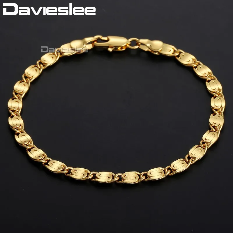 Davieslee Womens Bracelet Mens 585 Rose Gold Color Yellow White Gold Color Snail Chain 4mm 18cm 20cm 23cm GB263A