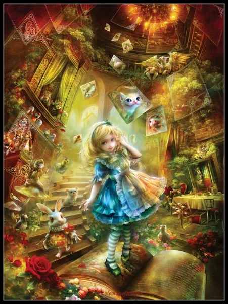 Embroidery Counted Cross Stitch Kits Needlework - Crafts 14 ct DMC Color DIY Arts Handmade Home Decor - Alice in Wonderland