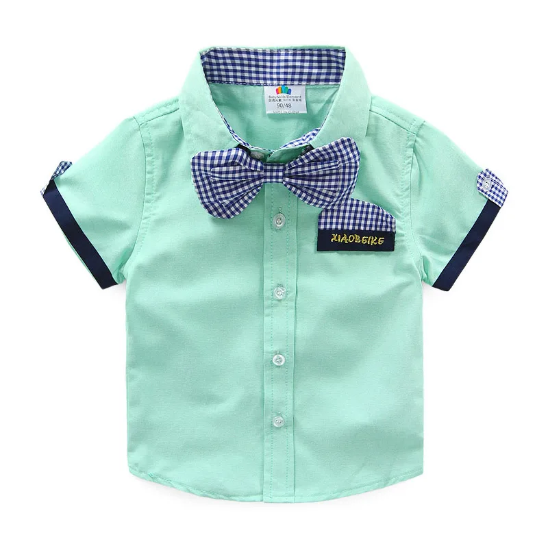 2024 Summer 2 3 4 5 6 8 10 Years Children\'S Birthday Party Clothing Cotton Short Sleeve Plaid Kids Handsome Boy Bow Tie Shirt