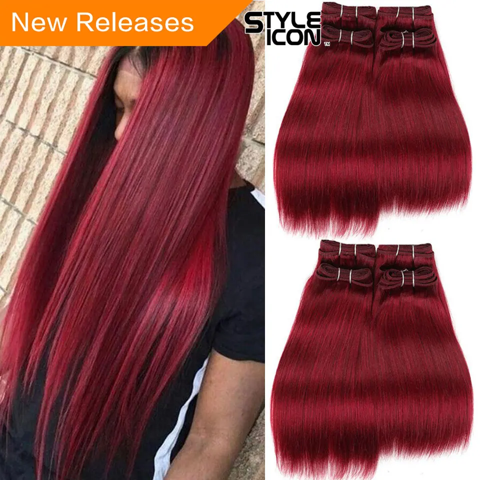 Styleicon-mechones de cabello humano liso Yaki brasileño, extensiones de cabello rojo no Remy 1B, 2, 4, 99J Burg, 190G, 1 paquete