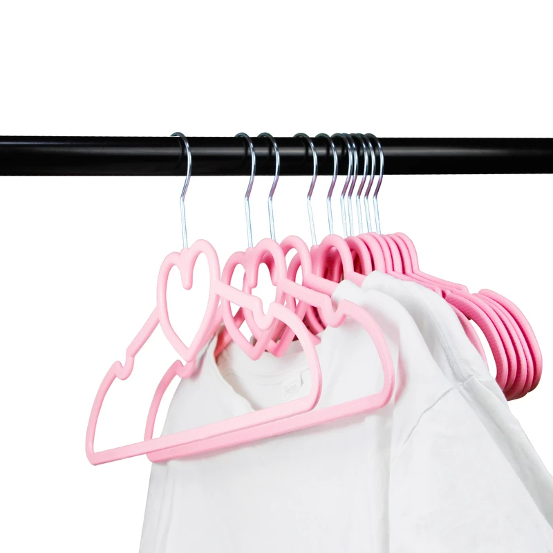 10pcs/lot 39cm pink girl heart-shaped bow-knot plastic hangers love creative anti-slip clothes hangers