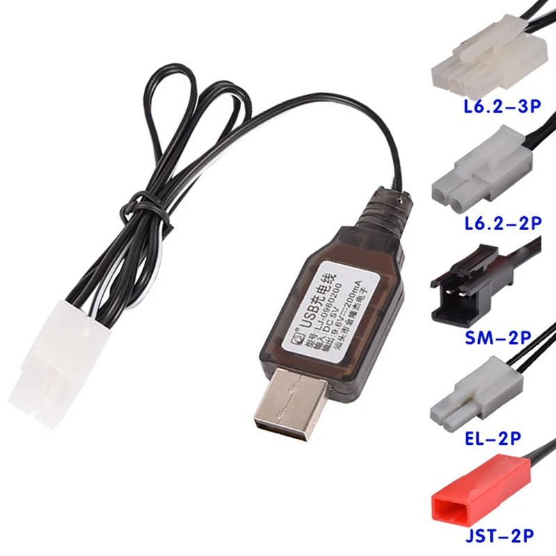 9.6V Charger USB Built-in chip Ni-Cd/Ni-Mh Battery Charger Electric toys RC car ship Robot tank EL/JST/SM/L6.2-2P/L6.2-3P