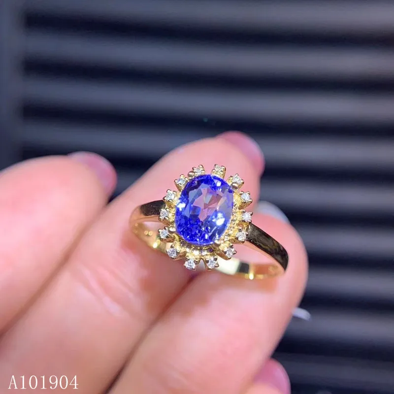 

KJJEAXCMY Boutique Jewelry 18k Gold Inlaid Natural Sapphire Ring Female Models 6.75 Support Test