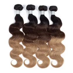 Ombre Human Hair Bundles Cheap Body Wave Hair 3/4 Bundles Colored 1B/4/27 Three Tone Brazilian Weave Bundles Hair Full And Thick