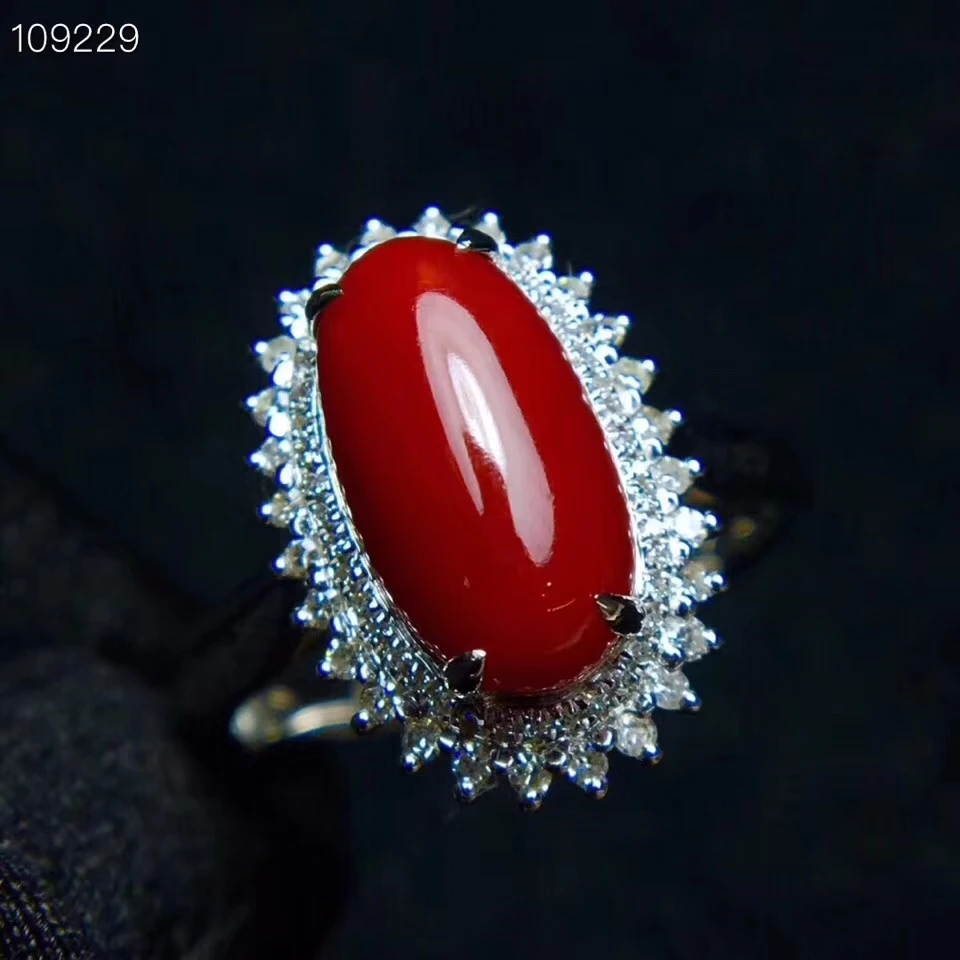 

KJJEAXCMY fine jewelry 925 sterling silver inlaid natural red coral rings support detection