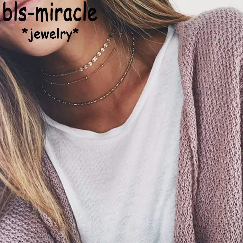 Bls-miracle Multi Layer Choker Necklaces for Women Sexy Vintage Collier Beads Pendant Necklace Bijoux Fashion Boho Jewelry N443