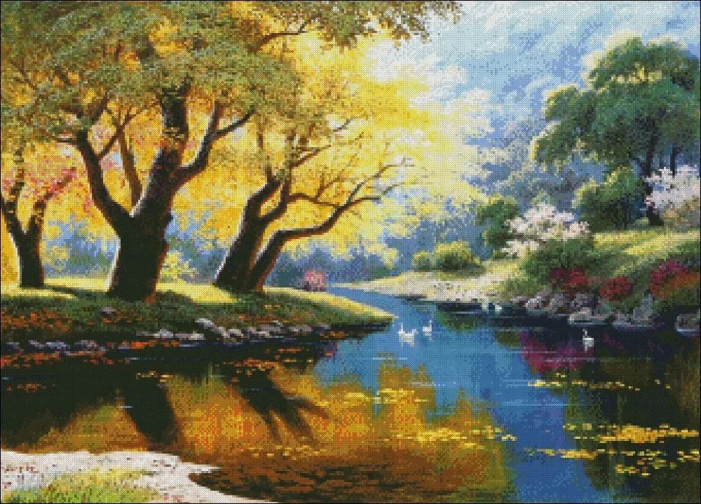 Needlework for embroidery DIY French DMC Color High Quality - Counted Cross Stitch Kits 14 ct Oil painting - Morning Lake 2