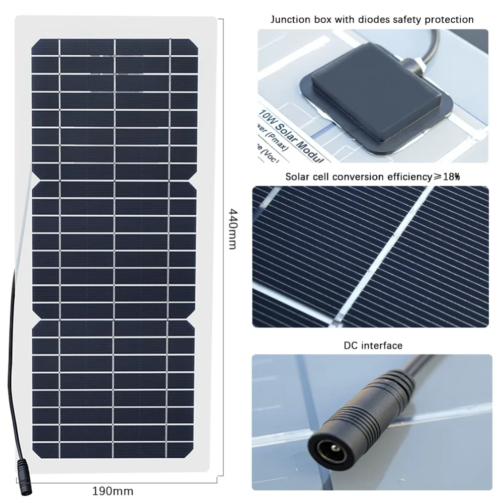 Xinpuguang 12v 10w flexible Monocrystalline solar panel cell DCphotovoltaic solar energy module 12volt DIY battery phone adapter