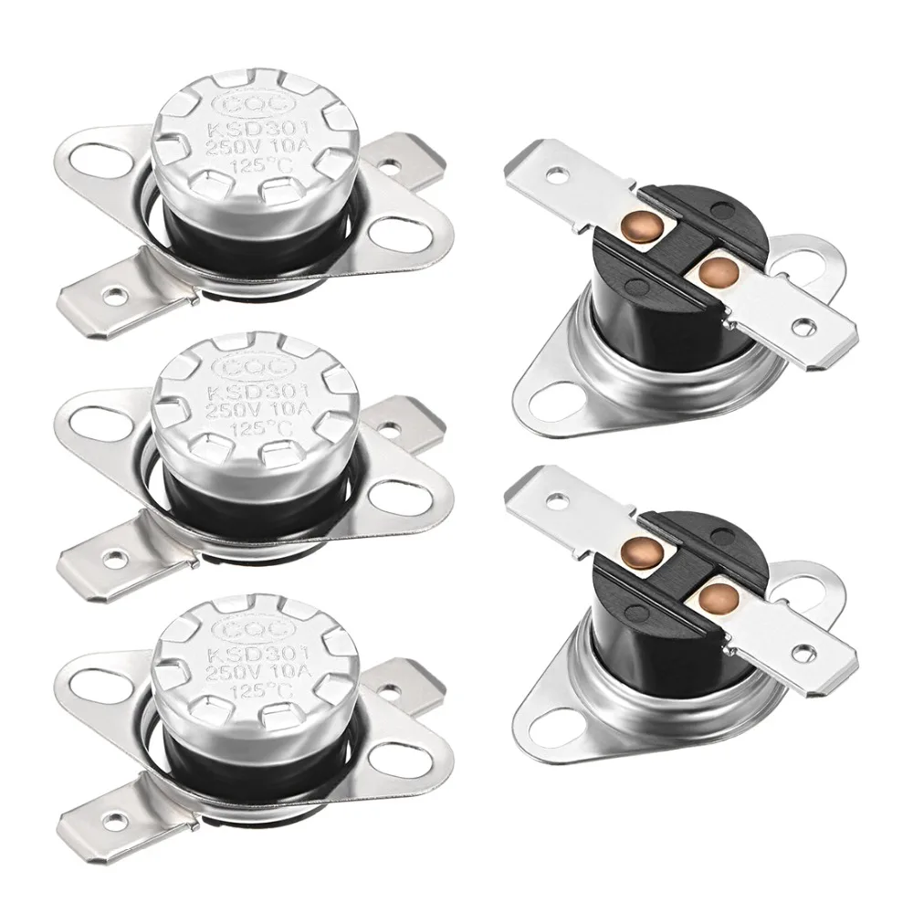 

UXCELL 5Pcs Thermostat Temperature Control Switches 120/125 Celsius Degree 10A Normally Closed N.C 6.3mm Pin Right Switch KSD301