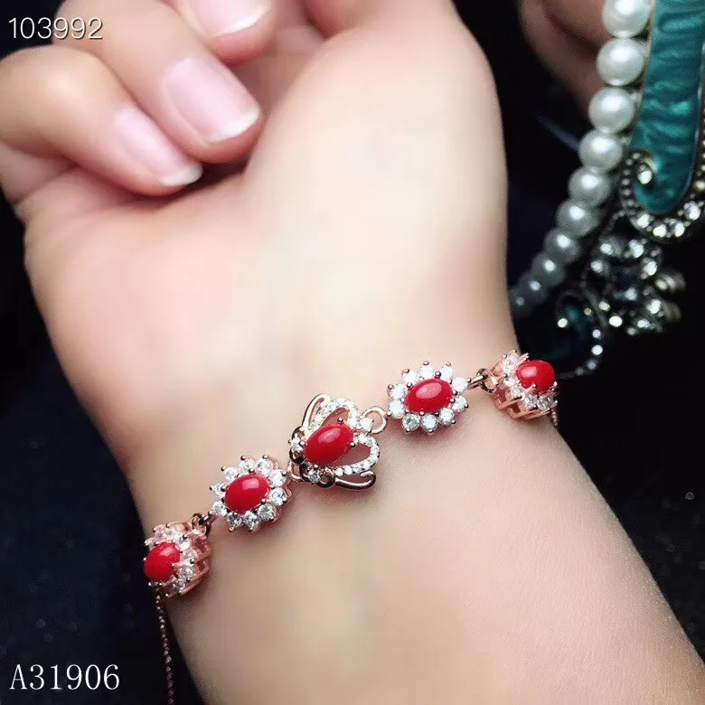 KJJEAXCMY Fine Jewelry 925 sterling silver inlaid natural red coral female bracelet support detection of new luxury