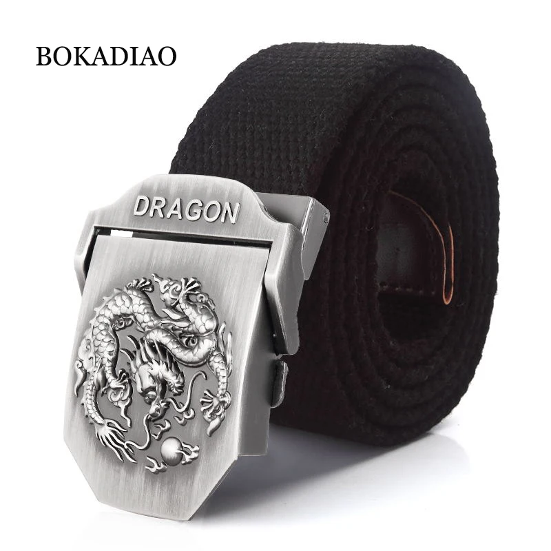 

BOKADIAO Men&Women Military Canvas Belt Luxury Dragon Metal Buckle Jeans Belt Army Tactical Belts for Women Waistband Strap Male