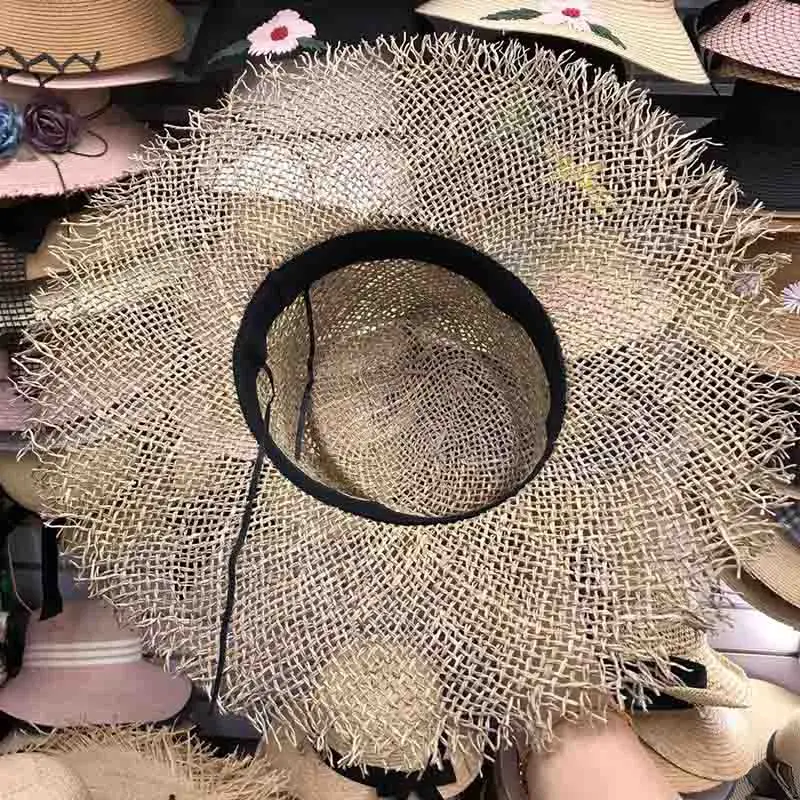 2019 Fashion Fray Boater Hat Wide Brim Sun Hats for Women Natural Woven Seagrass Beach Hat Cool Summer Straw Hats Kentucky Derby