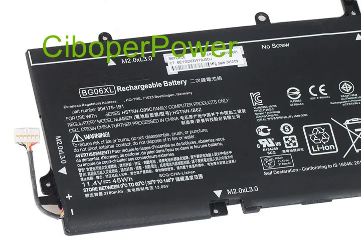 Originele Laptop Batterij BG06XL 11.4 V 45Wh Voor 1040 G3 HSTNN-IB6Z