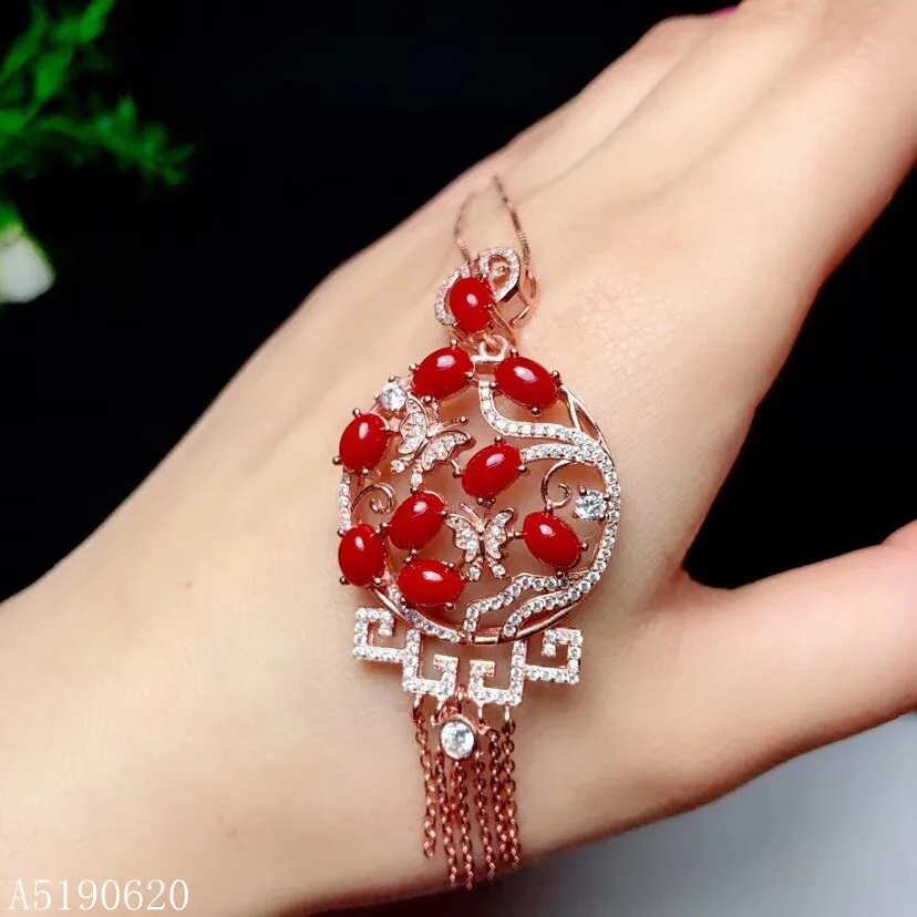 

KJJEAXCMY Fine Jewelry 925 sterling silver inlaid natural red coral gemstone female necklace pendant support detection new exagg