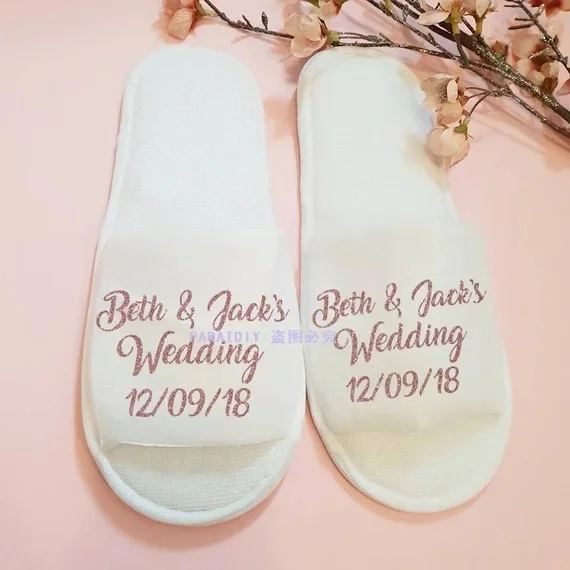 personalized rose Wedding Slippers,wedding Bride&Bridesmaid name Slippers, Flower Girl Slippers,.Bachelorette party favors