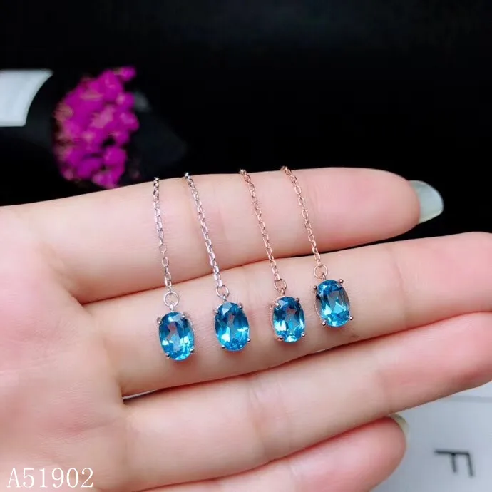 

KJJEAXCMY Supporting detection 925 sterling silver inlaid natural blue topaz gemstone earrings female test