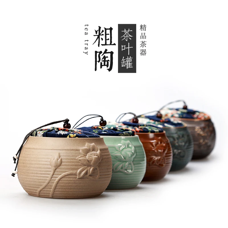 Travel mini ceramic tea canister tea caddy ceremony Kung Fu tea accessories portable storage jar sealed Chinese