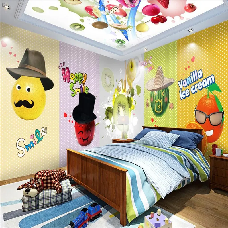 Cozy cute cartoon fruit family theme space full house wall, specializing in the production of wallpaper murals