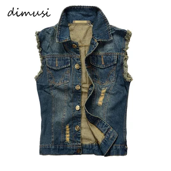DIMUSI Summer Mens Ripped Denim Vest Male Tank Top Washed Jeans Waistcoat Man Retro Cowboy Hip Hop Sleeveless Jacket 6XL,YA564
