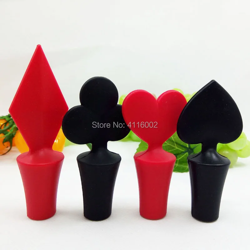 4Pcs/Set Bar Tool Poker Shaped Silicone Vacuum Sealed Wine Bottle Stopper Kitchen Wine Champagne Stopper