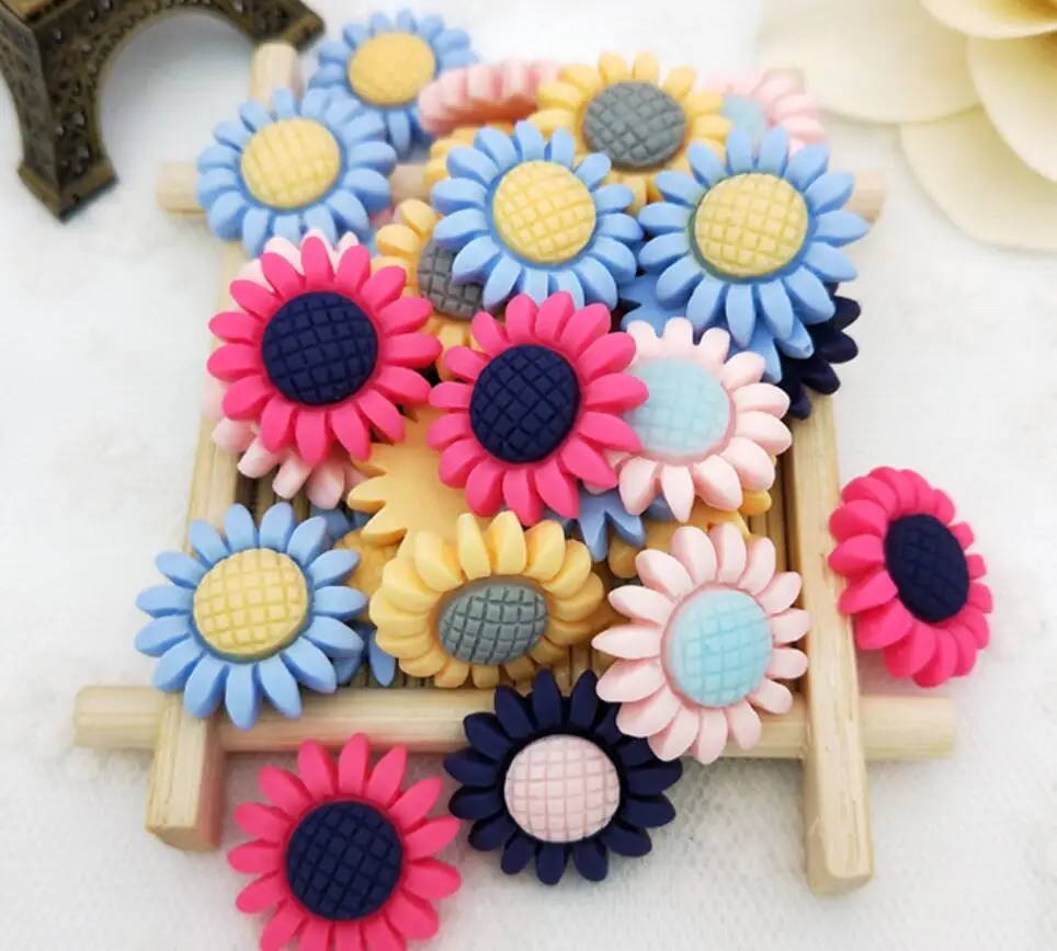 50pcs Matte Sunflower Flatback Beads For Scrapbooking Craft Diy Hair Clip Figurines Headwear Cellphone Decoration