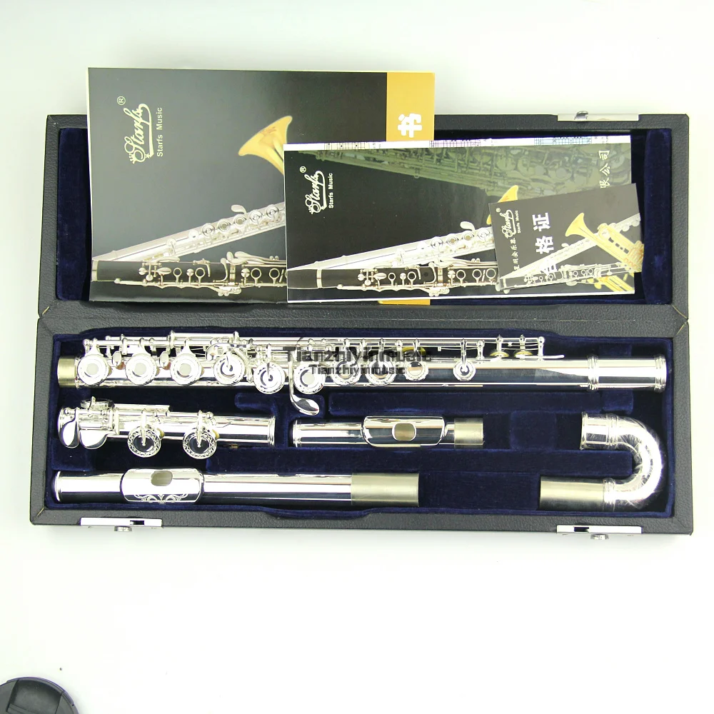 16 open hole silver plated flute with Split E mechanism offset  flute +2pcs mouthpiece