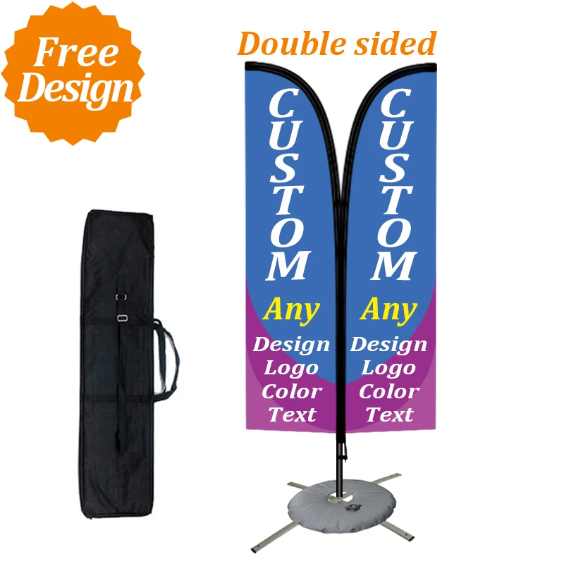 Custom Double Sided Feather Flags KIT for Business/Christmas/Coffee/Hair Salon/Includes Pole Kit+Crossbase+Carrybag+Water Bag