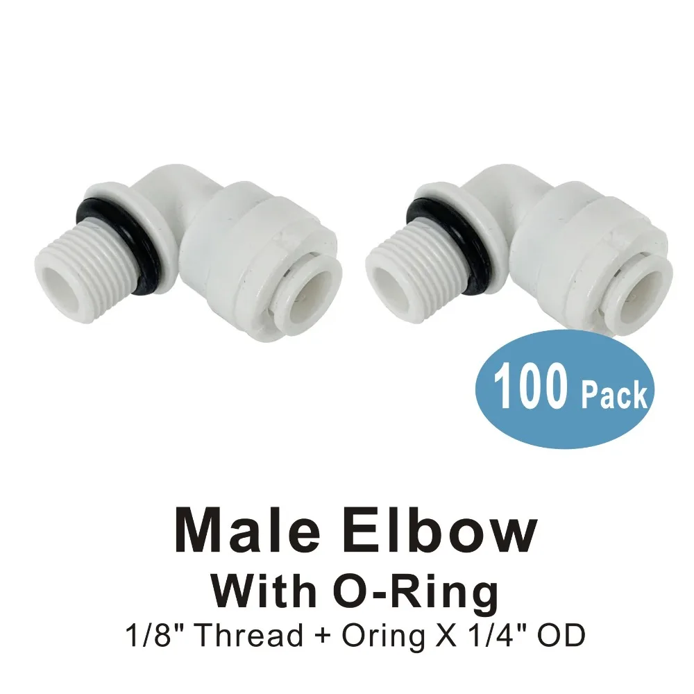 

100 PACK OF 1/4-Inch OD to 1/8" Thread Male Elbow Quick Connect Fitting Parts for Water Filters and RO Reverse Osmosis Systems